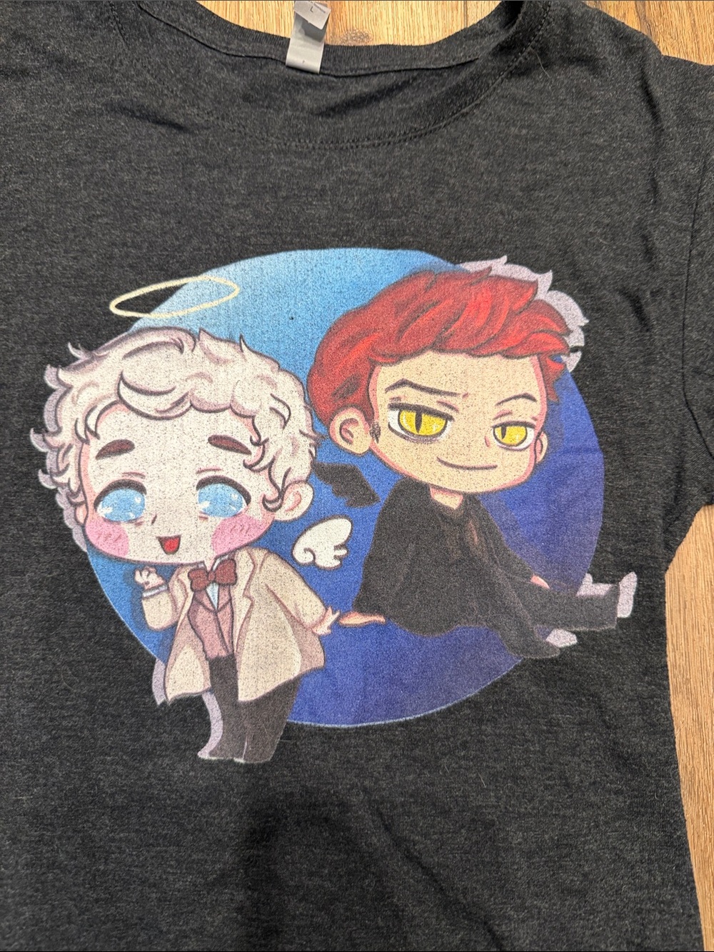 Good Omens  Crowley & Aziraphale Fan Art Graphic T-shirt Womens Black Large